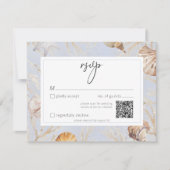 Boho Ocean Dusty Blue On The Beach Wedding QR RSVP Kaartje (Voorkant)