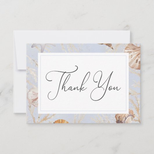 Boho Ocean Dusty Blue op het strand bruiloft Bedankkaart (Voorkant)