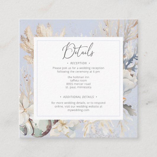 Boho Ocean Dusty Blue op het strand bruiloft Informatiekaartje (Voorkant)