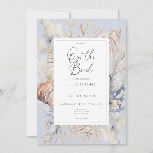 Boho Ocean Dusty Blue op het strand bruiloft Kaart (Voorkant)