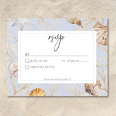 Boho Ocean Dusty Blue op het strand bruiloft RSVP Kaartje
