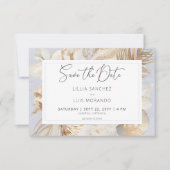 Boho Ocean Dusty Blue op het strand bruiloft Save The Date (Voorkant)