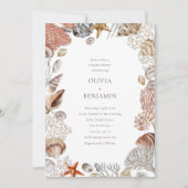 Boho Ocean Seashells Coral Beach Couples Shower Kaart (Voorkant)