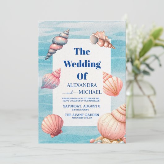 Boho Ocean Seashells Coral Beach Unique Weddenscha Kaart (Staand voorkant)