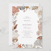 Boho Ocean Seashells Coral Beach Unique Weddenscha Kaart (Voorkant)