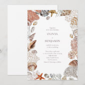 Boho Ocean Seashells Coral Beach Unique Weddenscha Kaart (Voorkant / Achterkant)