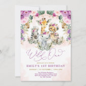 Boho Oerwoud Animals Wild 1 Girl 1 Birthday Kaart (Voorkant)