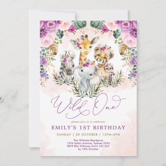 Boho Oerwoud Animals Wild 1 Girl 1 Birthday Kaart (Voorkant)