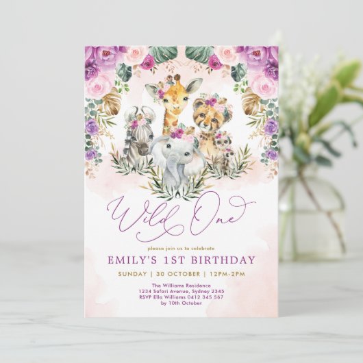 Boho Oerwoud Animals Wild 1 Girl 1 Birthday Kaart (Staand voorkant)