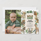 Boho Oerwoud Animals Wild Een 1e Verjaardag Foto Kaart (Voorkant)