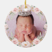 Boho Oerwoud Dieren Roze Floral Baby eerste Kerstm Keramisch Ornament (Achterkant)