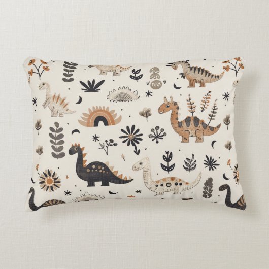 boho-Oerwoud-dinosauruspatroon Accent Kussen (Voorkant)