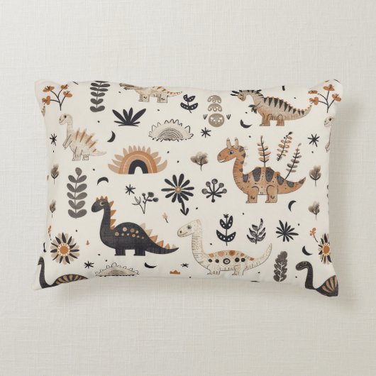 boho-Oerwoud-dinosauruspatroon Accent Kussen (Achterkant)
