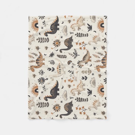 boho-Oerwoud-dinosauruspatroon Fleece Deken (Voorkant)
