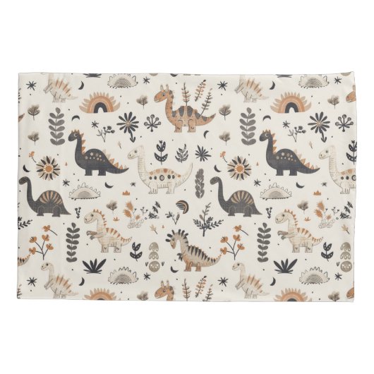 boho-Oerwoud-dinosauruspatroon Kussensloop (Achterkant)
