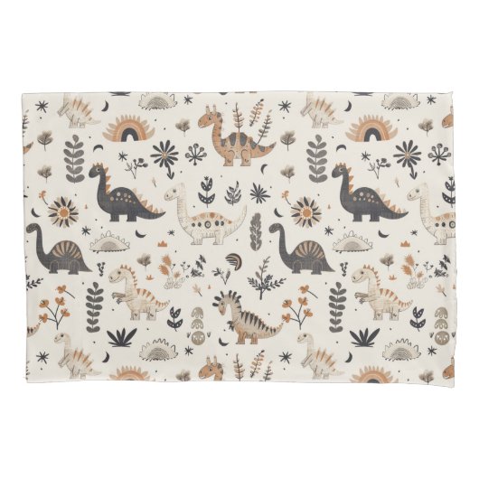 boho-Oerwoud-dinosauruspatroon Kussensloop (Voorkant)