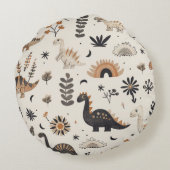 boho-Oerwoud-dinosauruspatroon Rond Kussen (Achterkant)