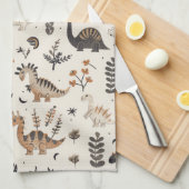 boho-Oerwoud-dinosauruspatroon Theedoek (Quarter Fold)