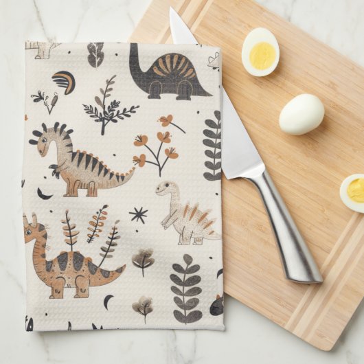 boho-Oerwoud-dinosauruspatroon Theedoek (Quarter Fold)