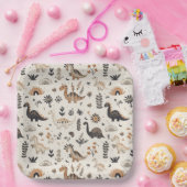 Boho Oerwoud Dinosauruspatroon Verjaardag Papieren Bordje (Feest)