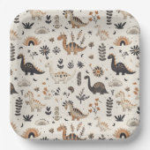 Boho Oerwoud Dinosauruspatroon Verjaardag Papieren Bordje (Voorkant)