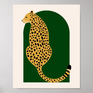 Boho Oerwoud Groene  Arch Overmaatse luipaard Poster