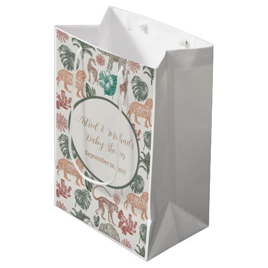 Boho Oerwoud Safari Baby shower Medium Cadeauzakje (Voorkant Gekanteld)