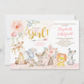 Boho Oerwoud Safari Blush Bloemen Meisje Baby show Kaart (Voorkant)