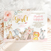 Boho Oerwoud Safari Blush Bloemen Meisje Baby show Kaart