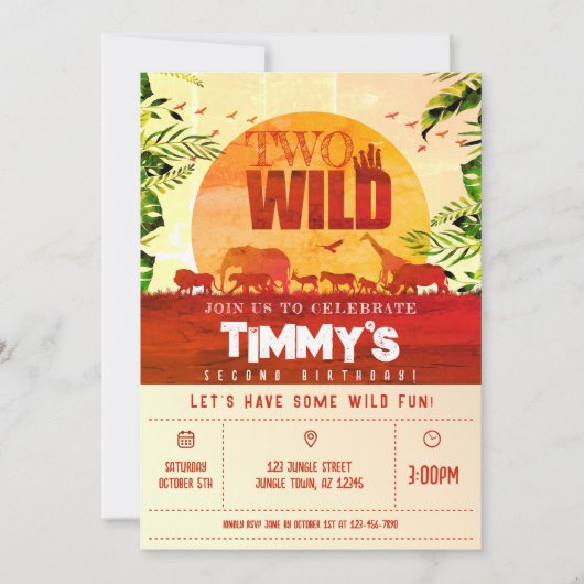 Boho Oerwoud Safari Dieren Twee Wilde 2e Verjaarda Kaart (Voorkant)