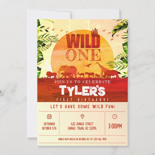 Boho Oerwoud Safari Dieren Wild Een 1e Verjaardag Kaart (Voorkant)