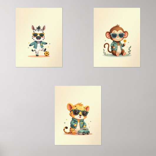 Boho Oerwoud Safari Nursery Art | Set van 3 Prints (Voorkant)