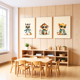 Boho Oerwoud Safari Nursery Art | Set van 3 Prints