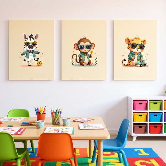 Boho Oerwoud Safari Nursery Art | Set van 3 Prints