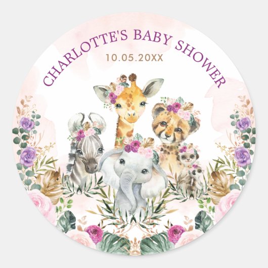 Boho Oerwoud Safari Tropische Wilde Dieren Baby Me Ronde Sticker (Voorkant)
