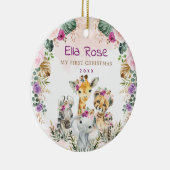 Boho Oerwoud Safari Wilde Dieren Baby eerste Kerst Keramisch Ornament (Rechts)