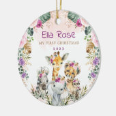 Boho Oerwoud Safari Wilde Dieren Baby eerste Kerst Keramisch Ornament (Links)