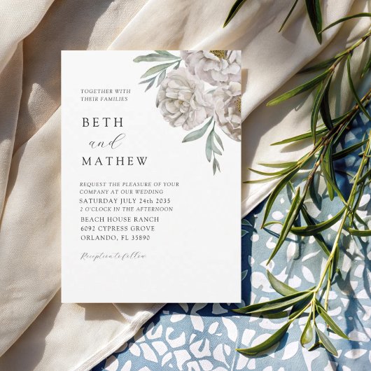 Boho Off White Watercolor Floral Kaart