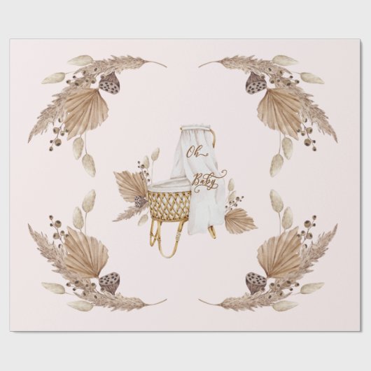 Boho Oh Baby Brown en Roze Bassinet Cadeaupapier (Vlak)