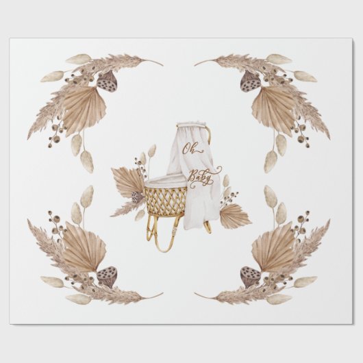 Boho Oh Baby Brown en White Bassinet Cadeaupapier (Vlak)