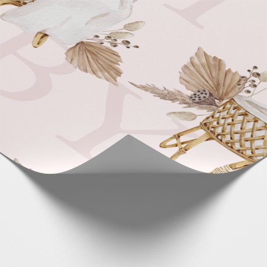 Boho Oh Baby Brown & Pink Bassinet Cadeaupapier (Hoek)