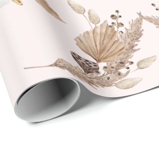 Boho Oh Baby Bruin Roze Bassinet Gepersonaliseerd  Cadeaupapier (Rol Hoek)