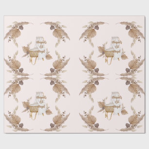 Boho Oh Baby Bruin Roze Bassinet Gepersonaliseerd Cadeaupapier