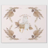 Boho Oh Baby Bruin Roze Naam Aankomst Datum II Cadeaupapier (Vlak)