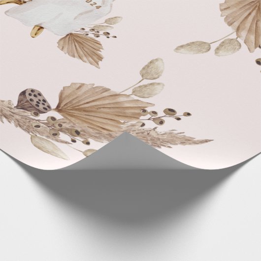 Boho Oh Baby Bruin Roze Naam Aankomst Datum II Cadeaupapier (Hoek)