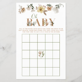 Boho Oh Baby Floral Baby shower Bingo Game Flyer