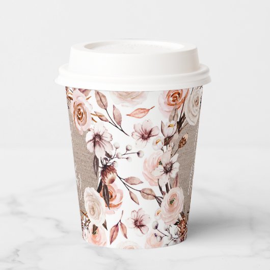 Boho Oh Baby Floral Burlap Paper Cups Papieren Bekers (Links)
