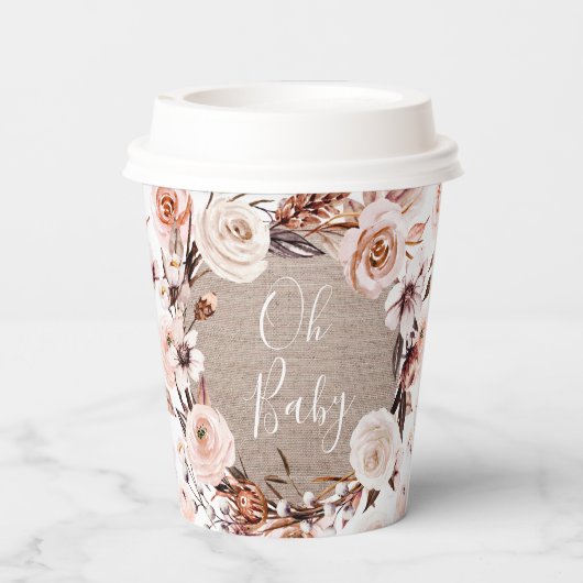 Boho Oh Baby Floral Burlap Paper Cups Papieren Bekers (Achterkant)