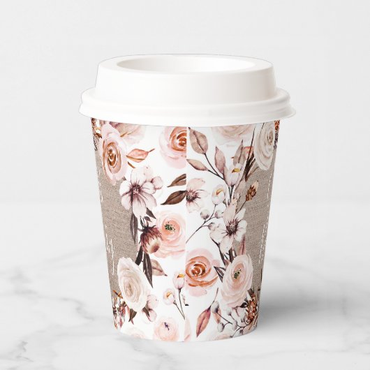 Boho Oh Baby Floral Burlap Paper Cups Papieren Bekers (Rechts)