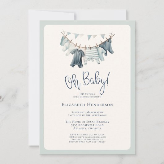 Boho Oh Baby Jongen Kleding Clothesline Baby showe Kaart (Voorkant)